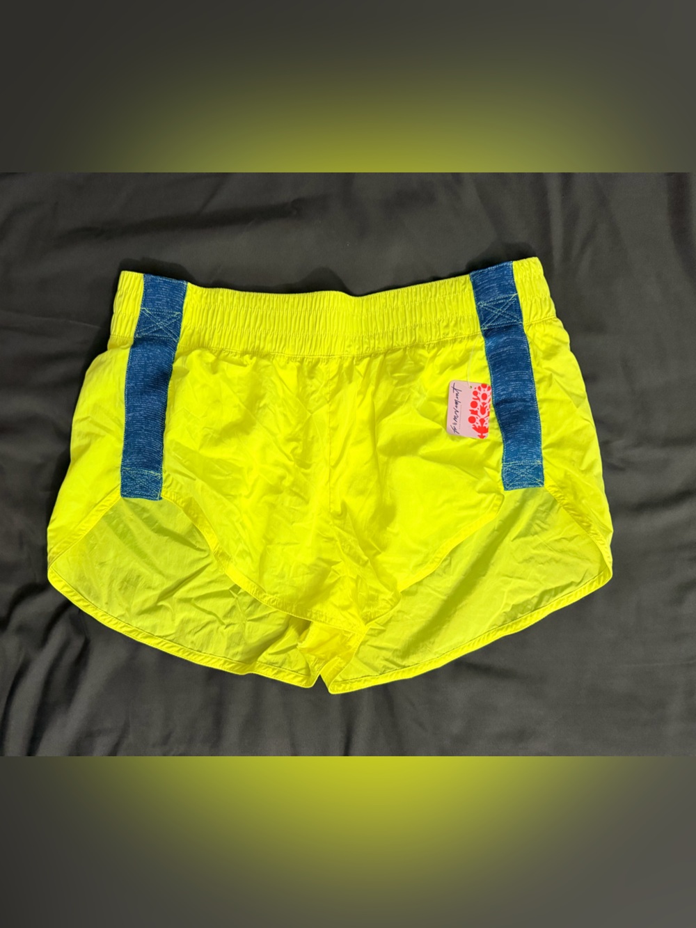 FP Movement by Free People Neon Yellow Athletic Shorts with Blue Trim